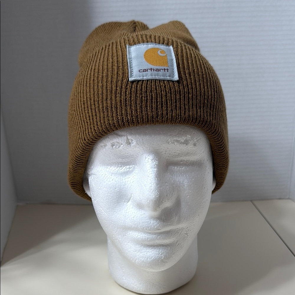 Carhartt Brown Cuffed Beanie Hat Unisex Logo A18 One Size Carhartt Logo Patch